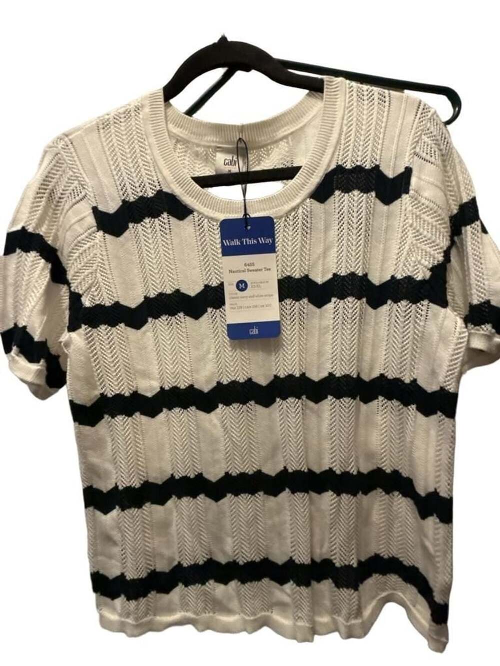 cabi Nautical Sweater Tee Size M Navy White Stripe